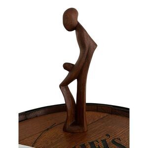 Hand-carved Brown Wooden Abstract Modern Art Wood Carving Sculpture Figure OS